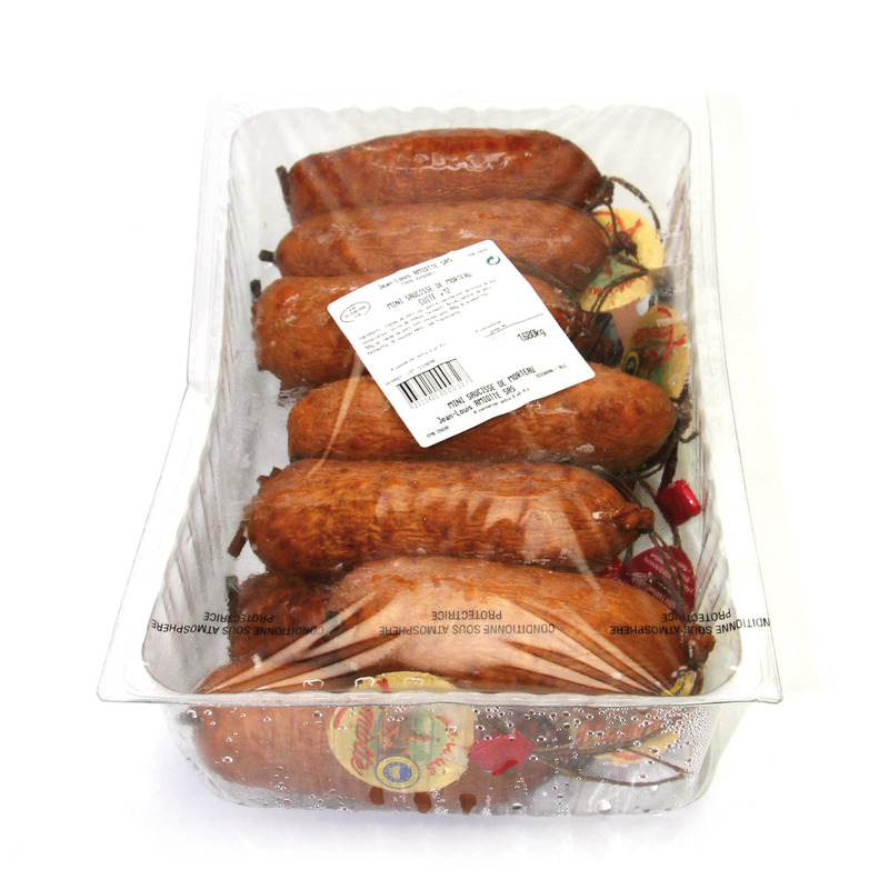Cooked Morteau sausage PGI french pork in natural gut atm.packed 12x170g