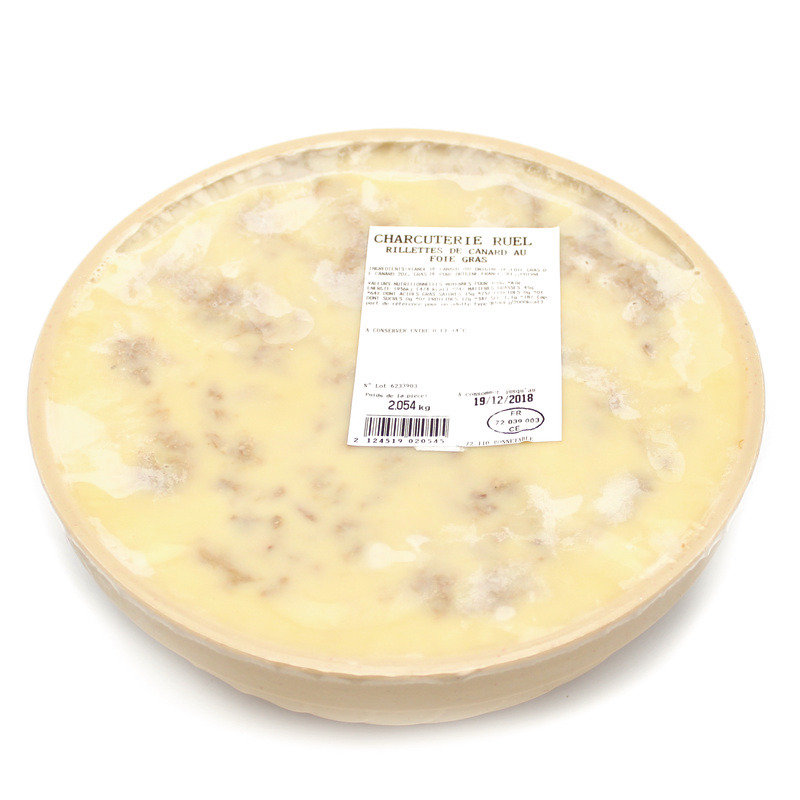 Rillettes artisanales de canard au foie gras pasteurisées ±2kg
