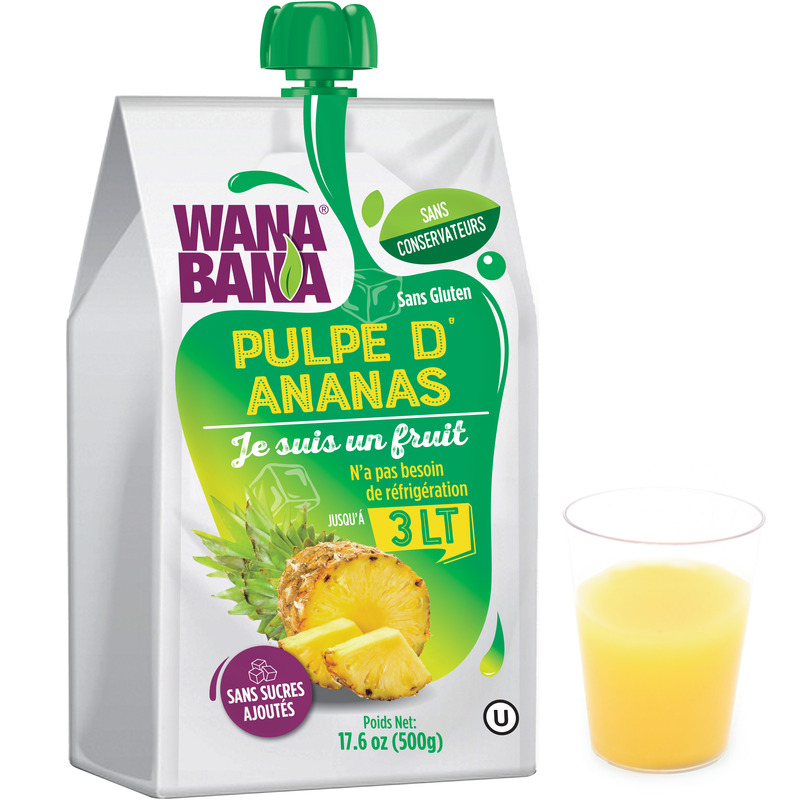 Pulpe d'ananas d'Équateur sans sucre ajouté 15°Bx gourde 500g