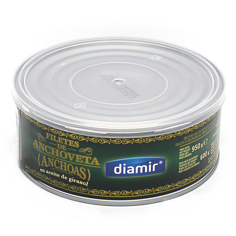 Filet d'anchois allongés à l'huile de tournesol boîte 950g