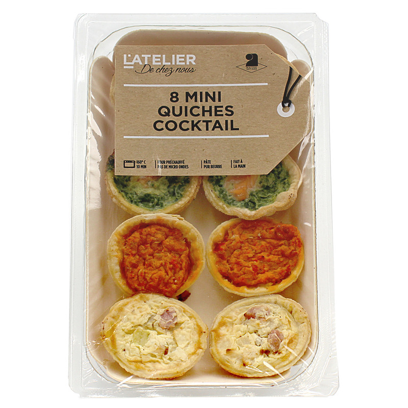 Mini quiches cocktail assorties (saumon, lorraine, chorizo, oignon) 8x20g