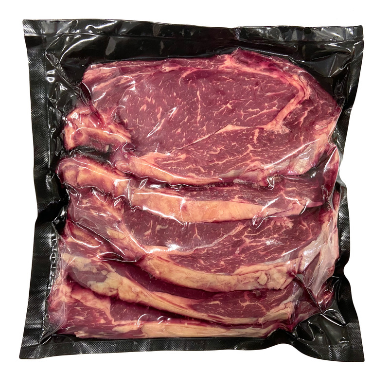 Sliced beef entrecôte steak vacuum packed 5x±300g