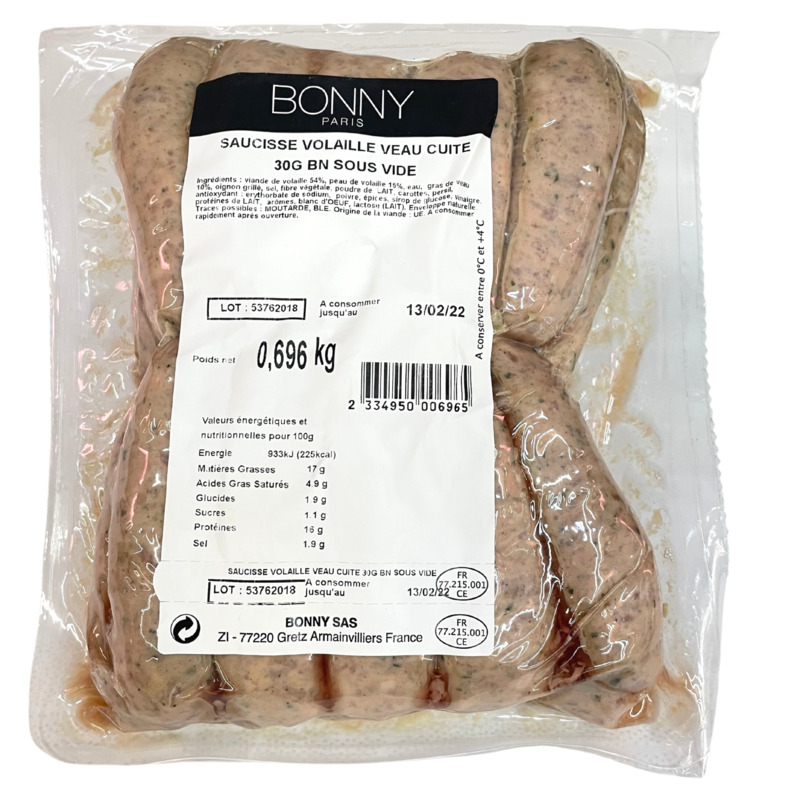 Saucisse de veau/volaille cuite s/ vide 20x±30g