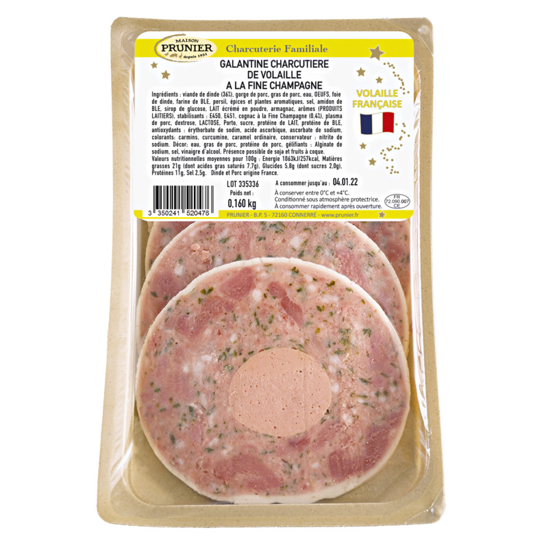 Galantine charcutière de dinde française à la fine champagne x6 tranches 160g