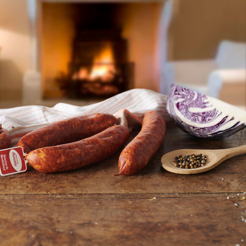 Cooked Montbéliard sausage PGI french pork in natural gut atm.packed 24x±60g