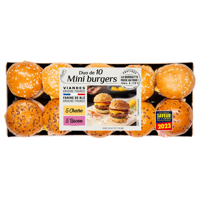 Mini burger duo 5 Cheese 5 Bacon boeuf français x10 420g