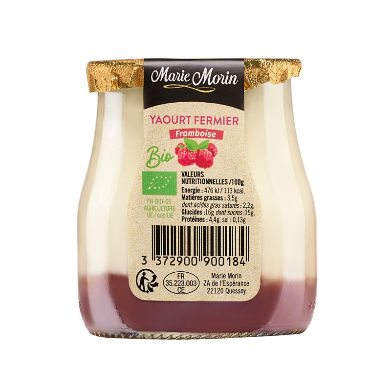 Organic raspberry farmer's yoghurt glass jar 140g