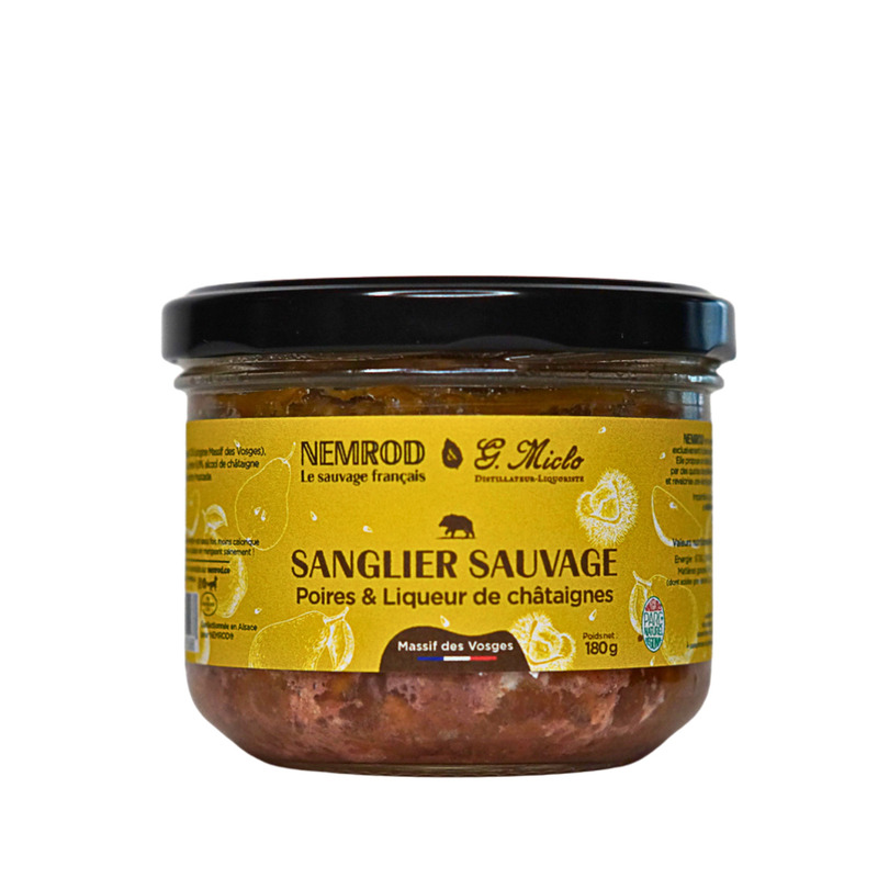 French wild boar terrine with pear and chestnut liqueur verrine 180g
