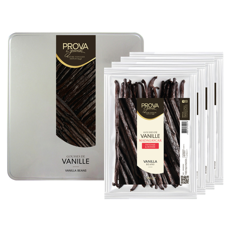 Gousses de vanille Bourbon de Madagascar 19+ boite métal 4x250g