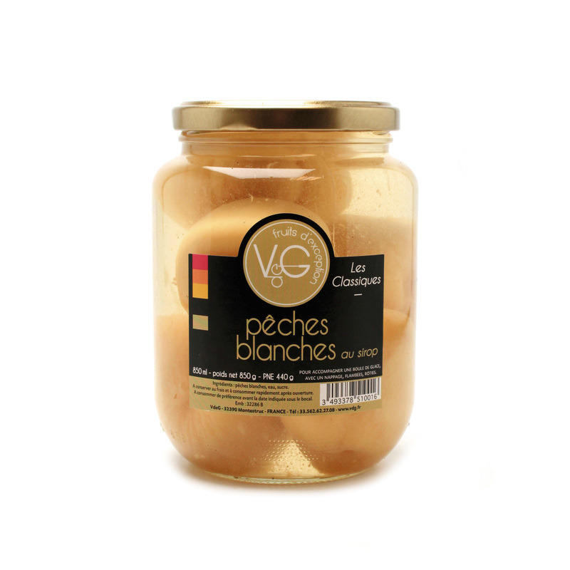 Pêches blanches entières au sirop léger bocal 85cl