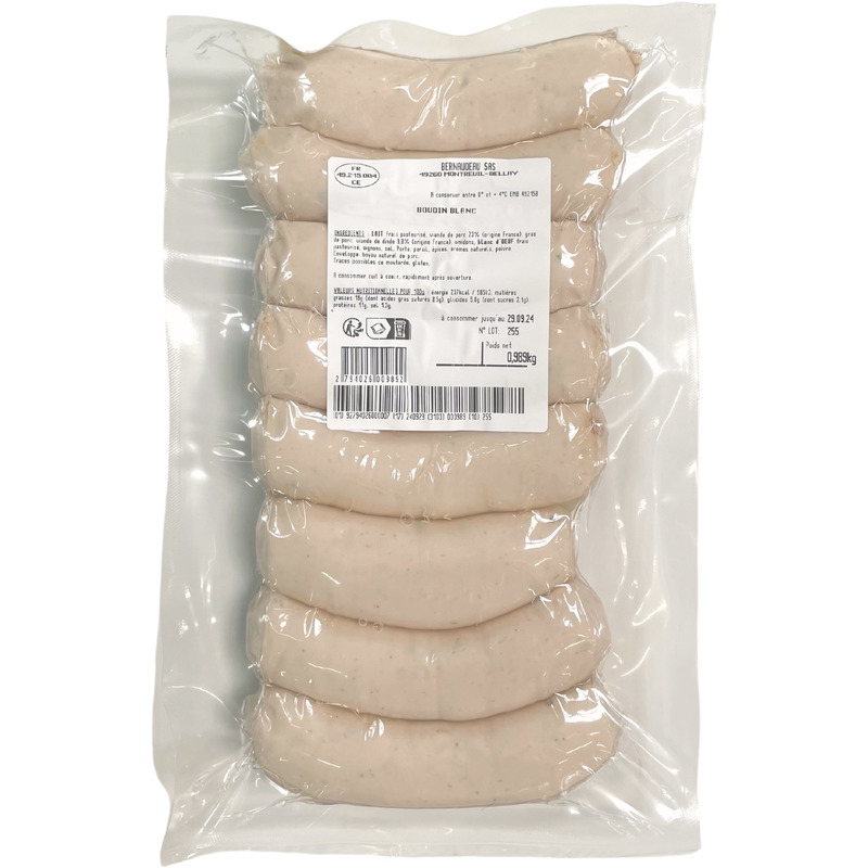 Plain white pudding French meat 8x±125g