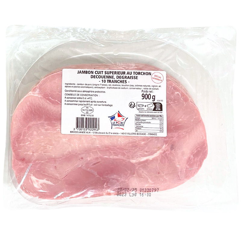 Jambon cuit supérieur au torchon DD LPF tranches 10x90g