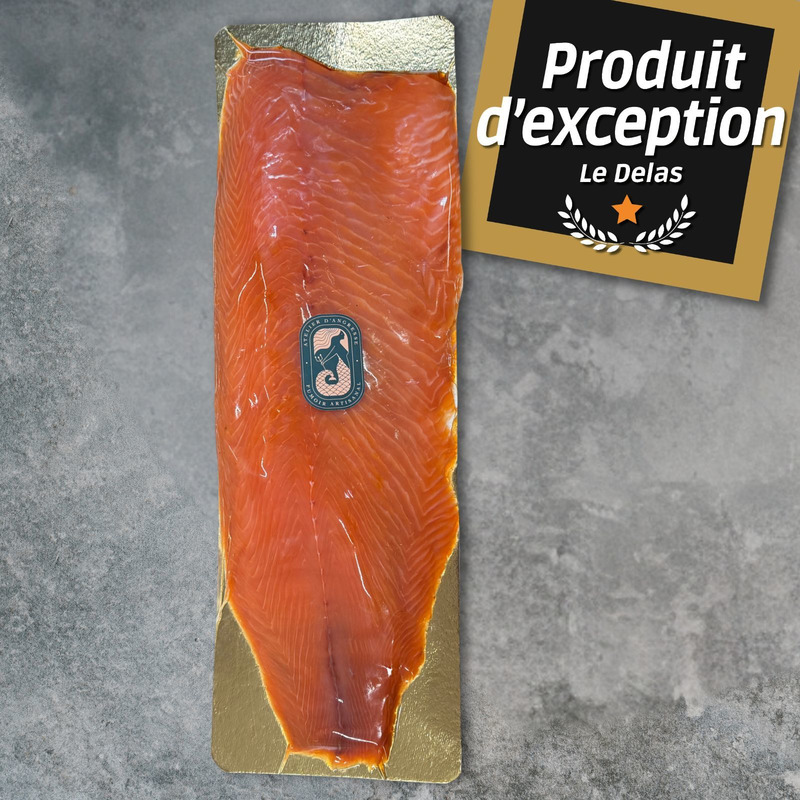 Saumon fumé des Îles Féroé tranché main a/ intercalaires a/peau ±1,5kg