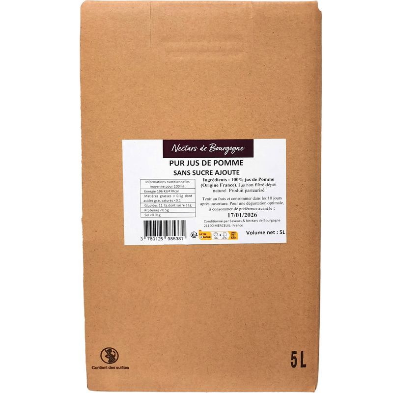 Pure French cloudy apple juice BIB 5L