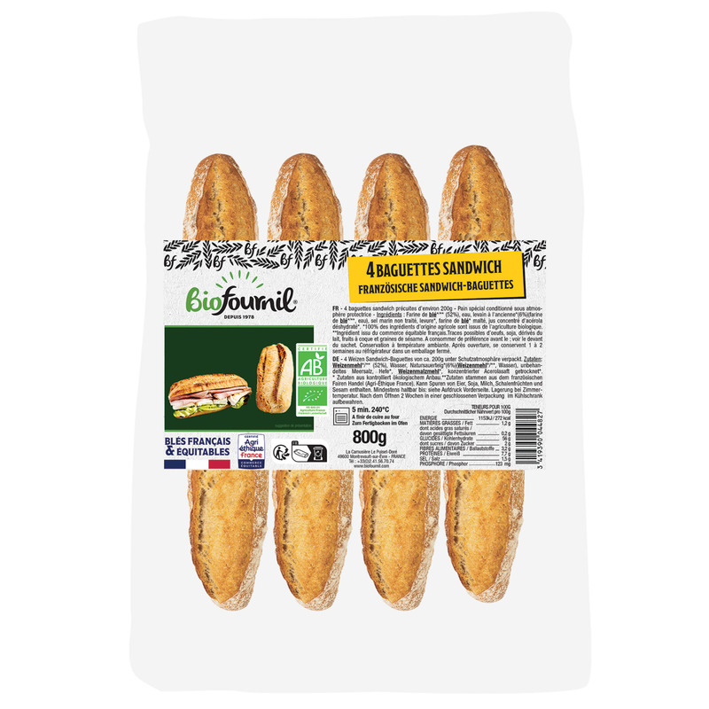 Pain baguette sandwich précuit BIO 27cm 4x200g