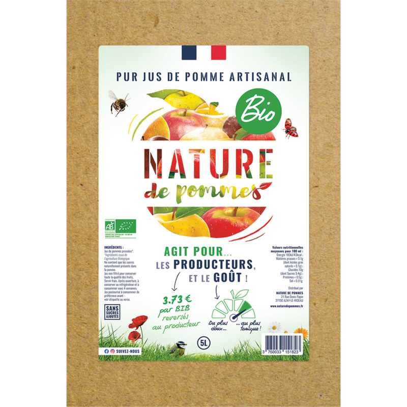Organic pressed apple juice BIB 5L