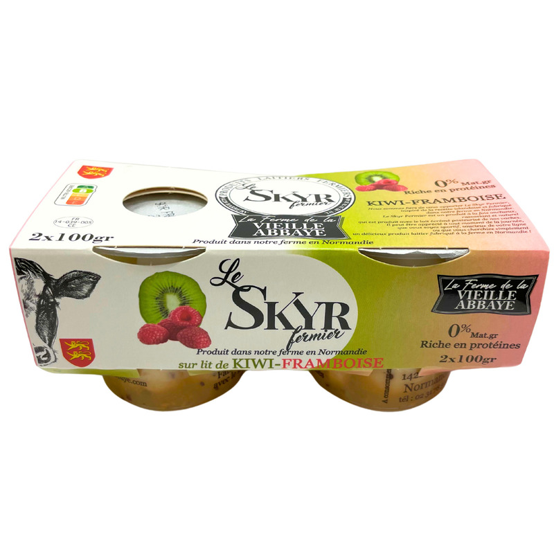 Skyr farmhouse on a bed of raspberry and kiwi 2x100g