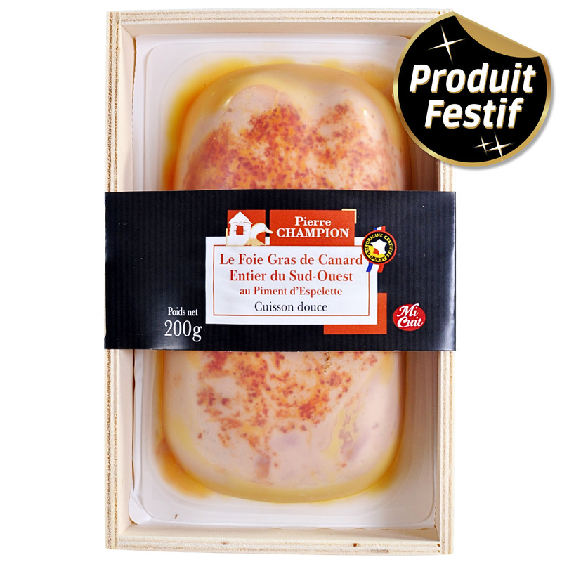 Foie gras de canard IGP Sud-Ouest entier mi-cuit au piment d'Espelette s/ vide 200g