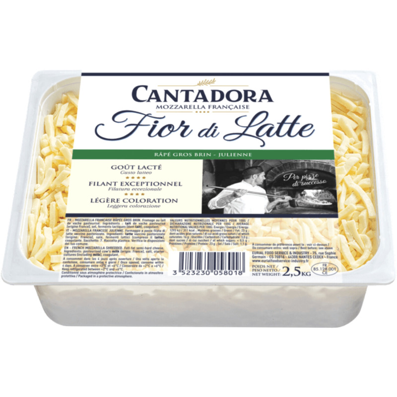 French mozzarella Fior di Latte in sticks grated tray 2.5kg