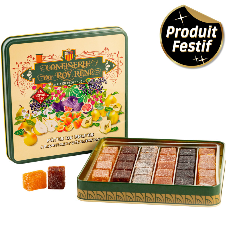 Pâtes de fruits | Framboise, coing, poire, abricot, figue, cassis boîte métal 360g