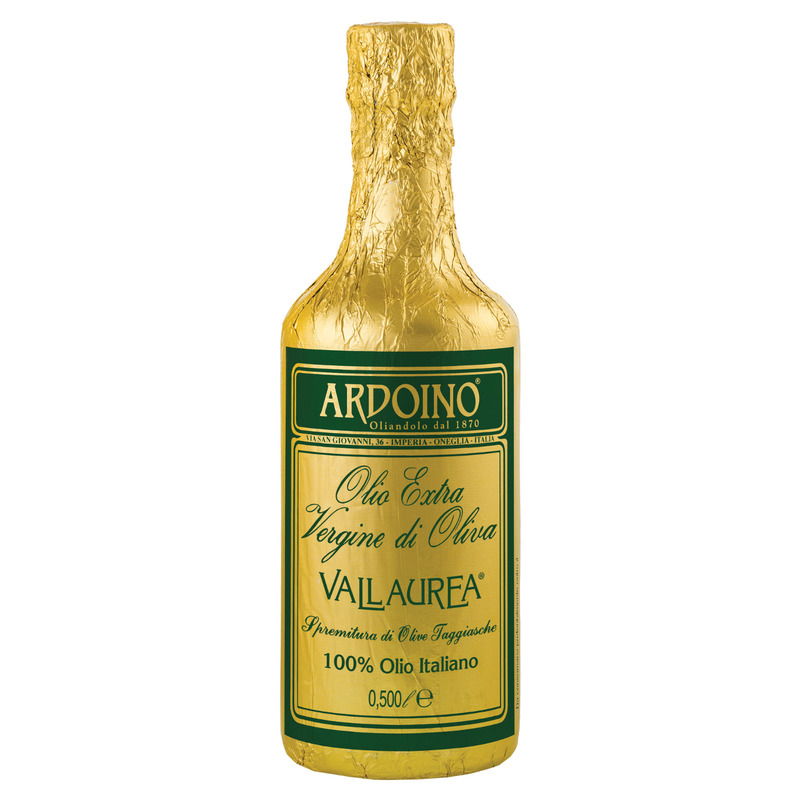 Vallaurea Italian extra virgin Taggiasche olive oil, 50cl bottle + aluminium