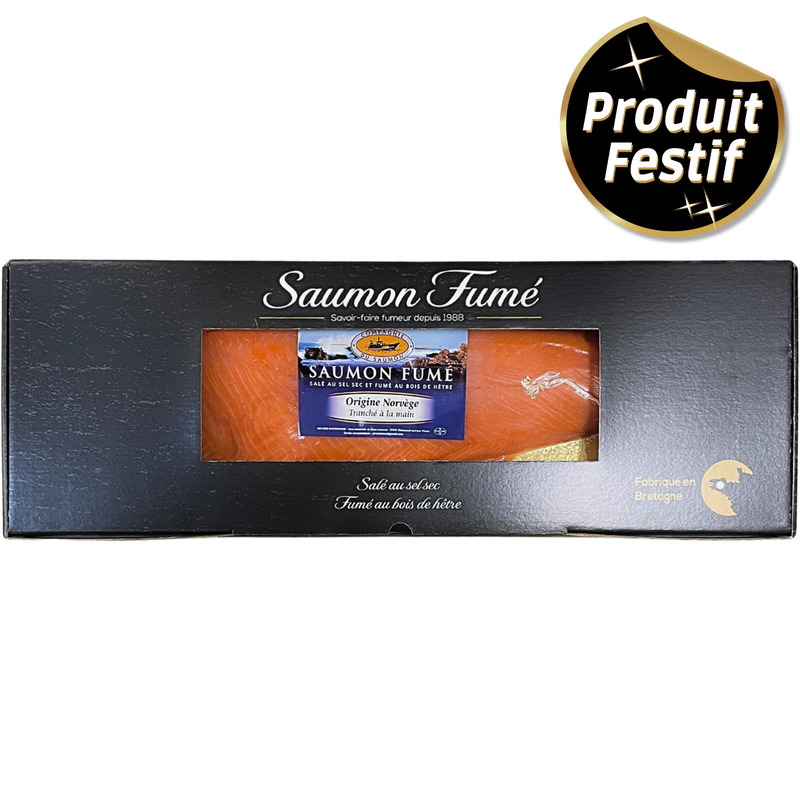 Saumon fumé de Norvège ficelle tranché main a/ peau a/ intercalaires 1,6-1,9kg