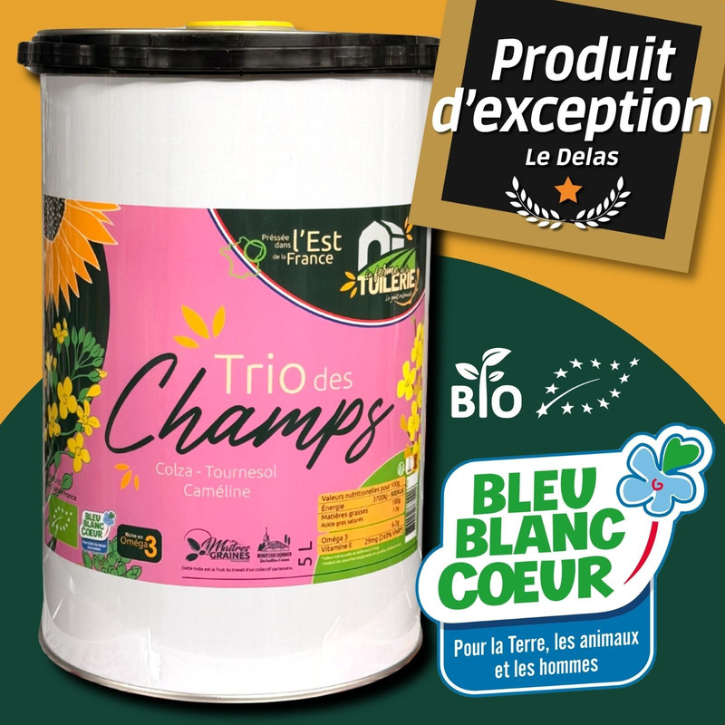 Extra Virgin organic BBC olive Oil Trio des Champs | Sunflower, rapeseed and camelina 5L