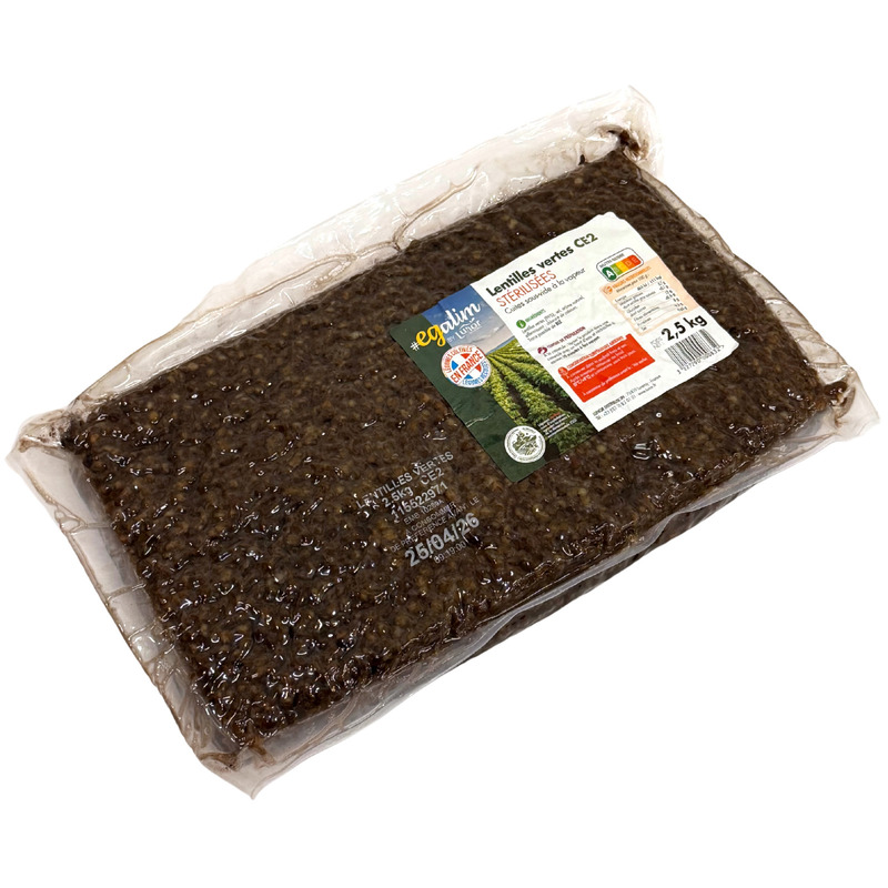 Cooked green lentils french origin vacuum packed 2.5kg