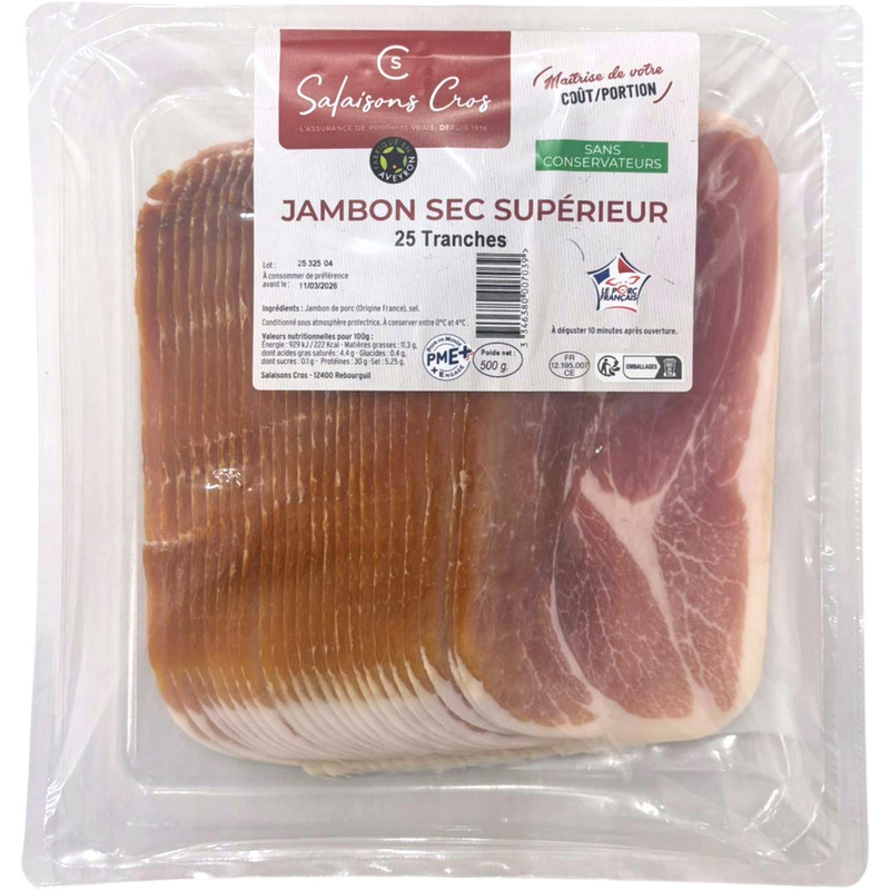 Dried sliced country ham without added nitrite salt LPF 25 slices 500g
