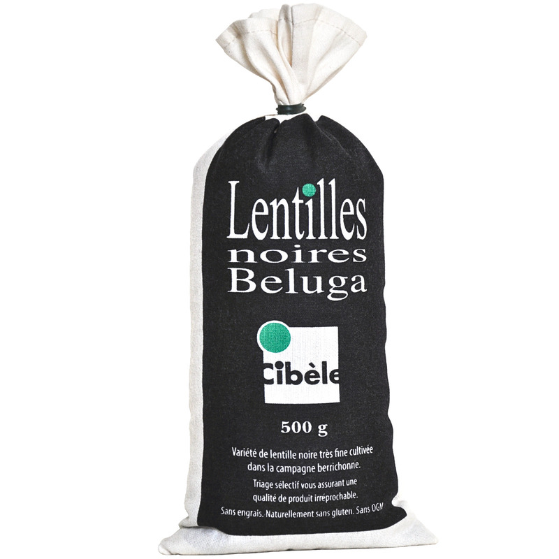 Beluga black lentils from Berry French origin jute bag 500g