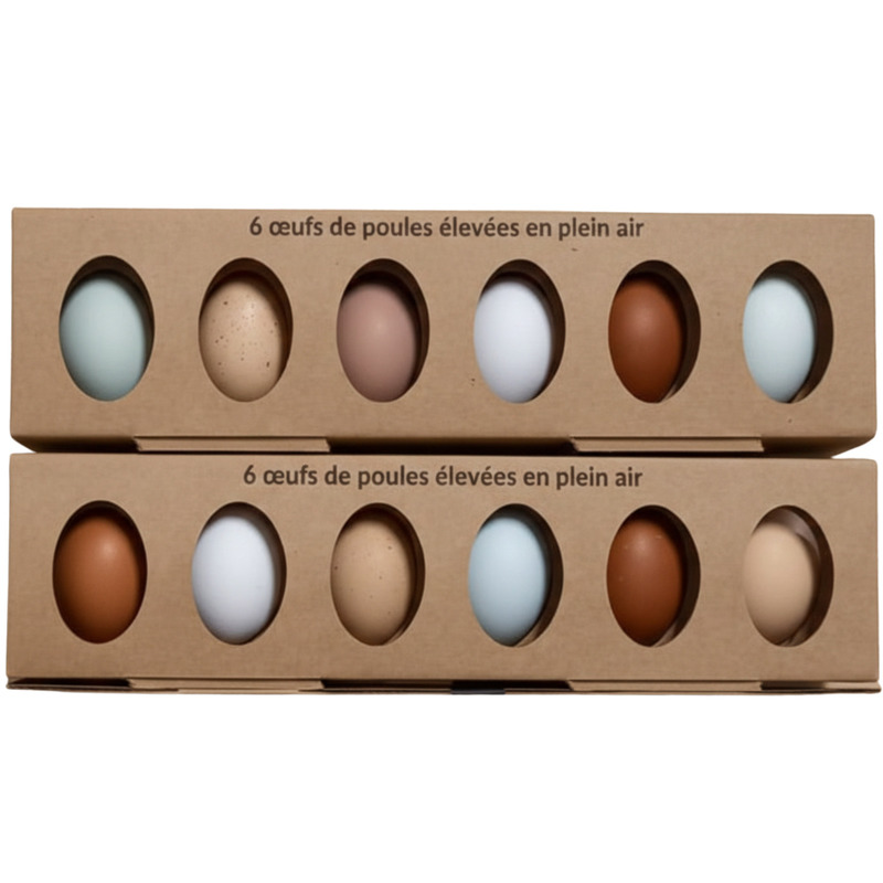 Box of French free-range coloured eggs | Noirans Azur Olive Rhode Island Leghorn x6