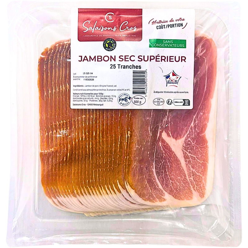 Dried sliced country ham without added nitrite salt LPF 25 slices 500g