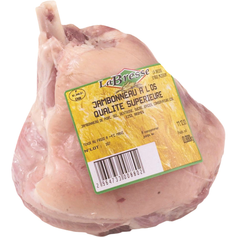 Knuckle of cooked french ham with bone vacuum packed ±550g