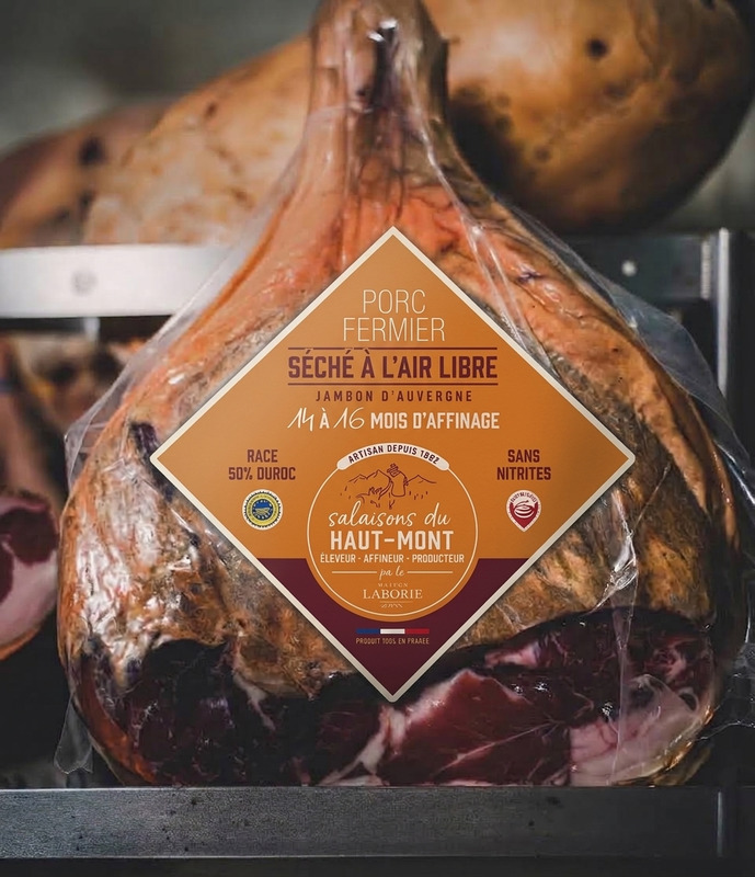 Whole dry-cured ham French farm-raised pig boneless 14–16 months vacuum-packed ±7kg
