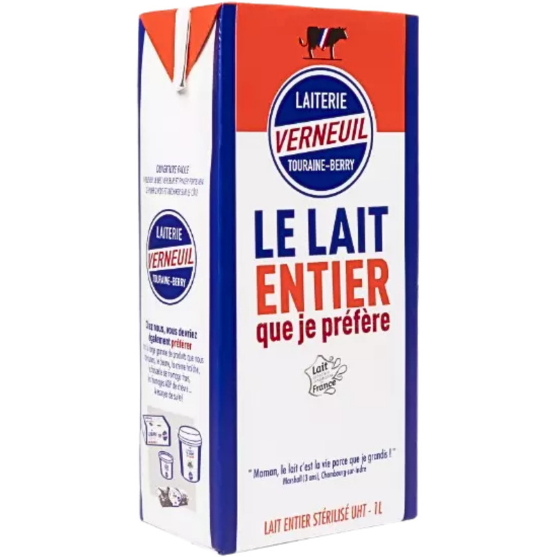 UHT full-fat milk french origin 1L