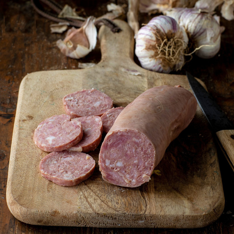 Straight garlic salami natural casing French free-range pork ±800g
