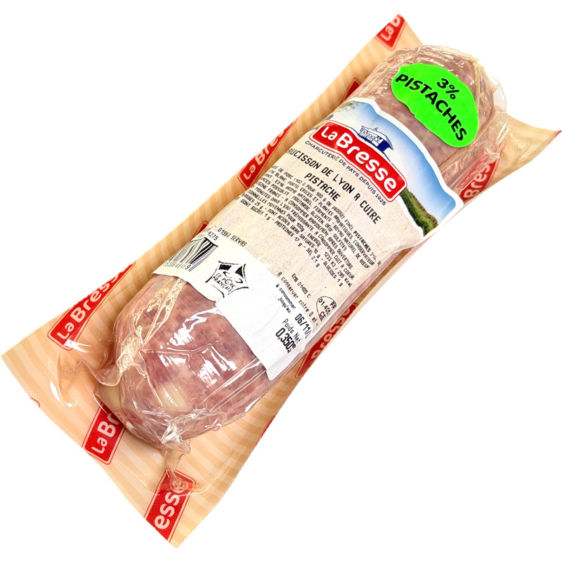 Uncooked lyonnais sausage with pistachios 3% vacuum packed 350g