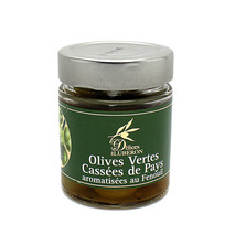 Olives vertes cassées de pays aromatisées au fenouil origine France bocal 70g