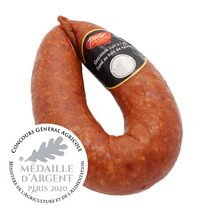 Smoked curved garlic sausage in natural gut vacuum packed ±700g