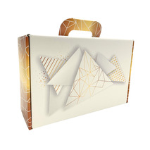 Valisette cadeau carton blanc or motif géométrique 35x22x11cm