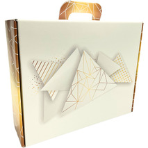 Valisette cadeau carton blanc or motif géométrique 42x33x12cm