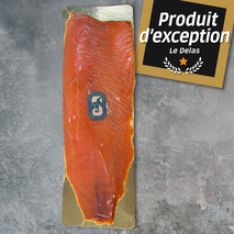Saumon fumé des Îles Féroé tranché main a/ intercalaires a/peau ±1,5kg