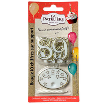 Candle and 10 numbers on birthday cake stand