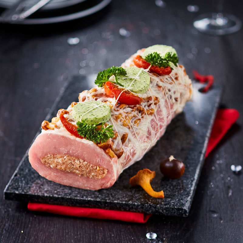 Rôti de porc farci aux marrons et aux girolles ±850g