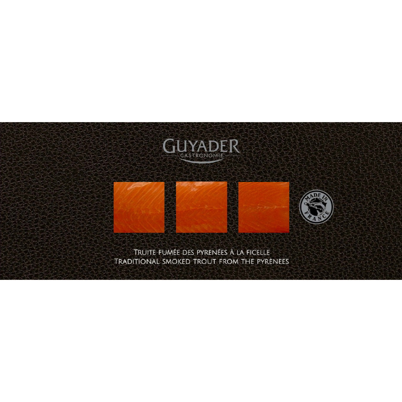 Truite fumée des Pyrénées à la ficelle tranchée main a/ peau s/ intercalaires 600g