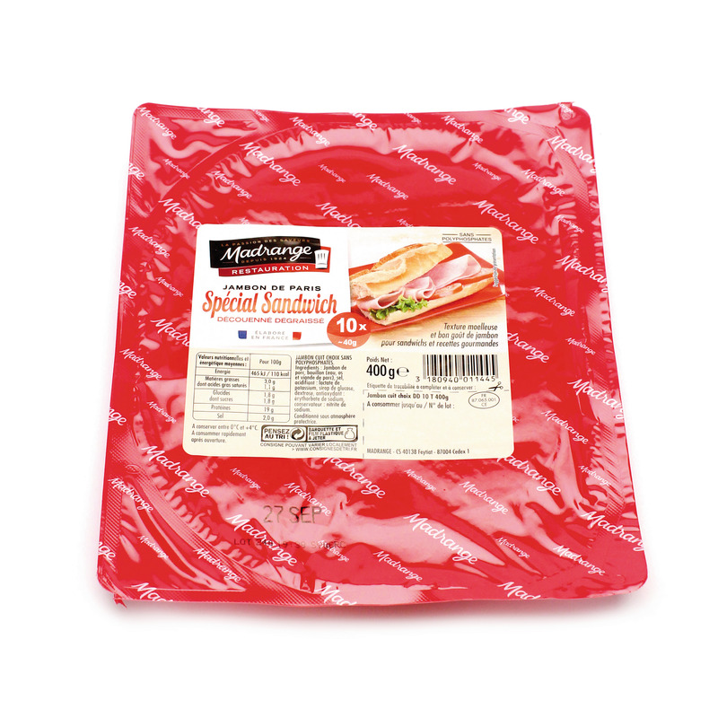 Cooked ham rindless for sandwiches slices 10x40g