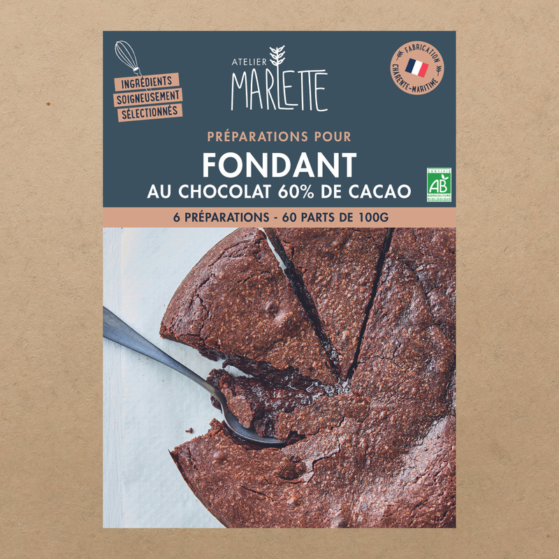 Organic preparation for chocolate fondant 60% cocoa | 6 bags > 6 fondants 10 parts 100g