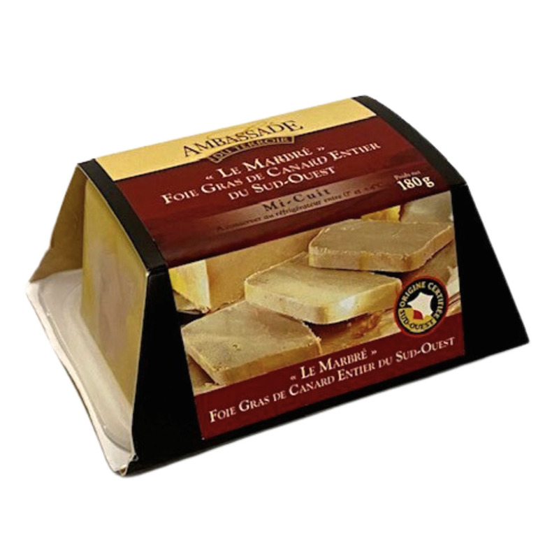Foie gras de canard IGP Sud-Ouest entier mi-cuit Le Marbré barquette 180g