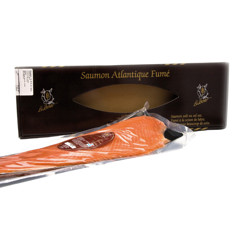Saumon fumé de Norvège tranché main a/ peau 1,2-1,6kg