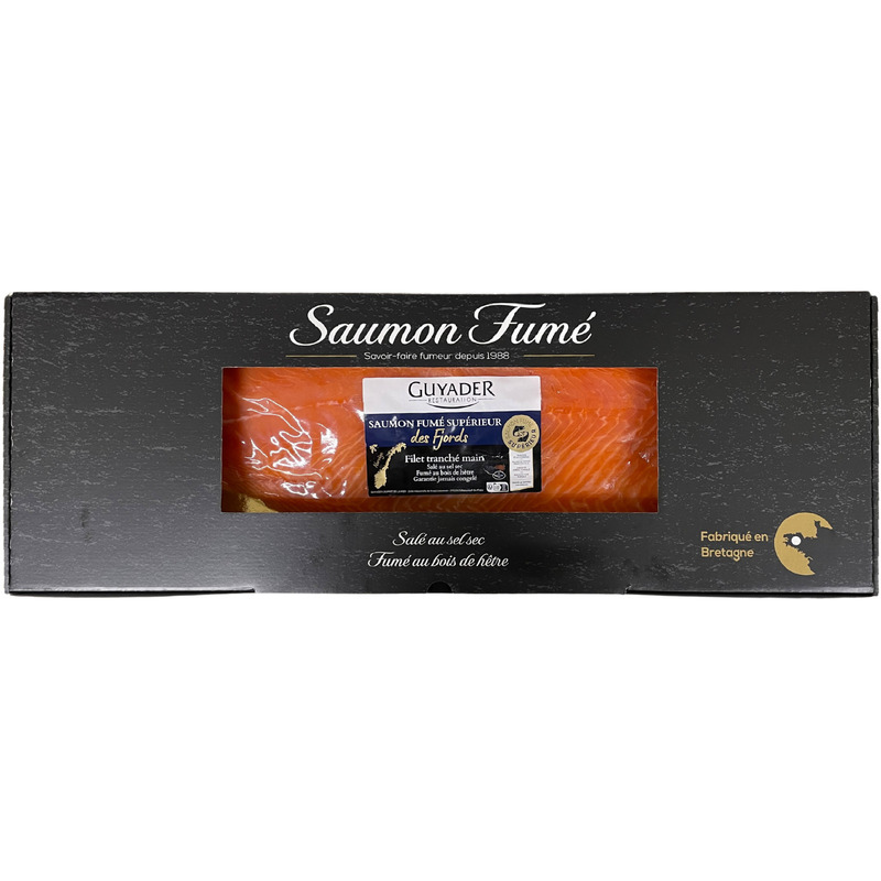 Saumon fumé des Fjords de Norvège tranché main a/peau a/intercalaires 1,3-1,6kg